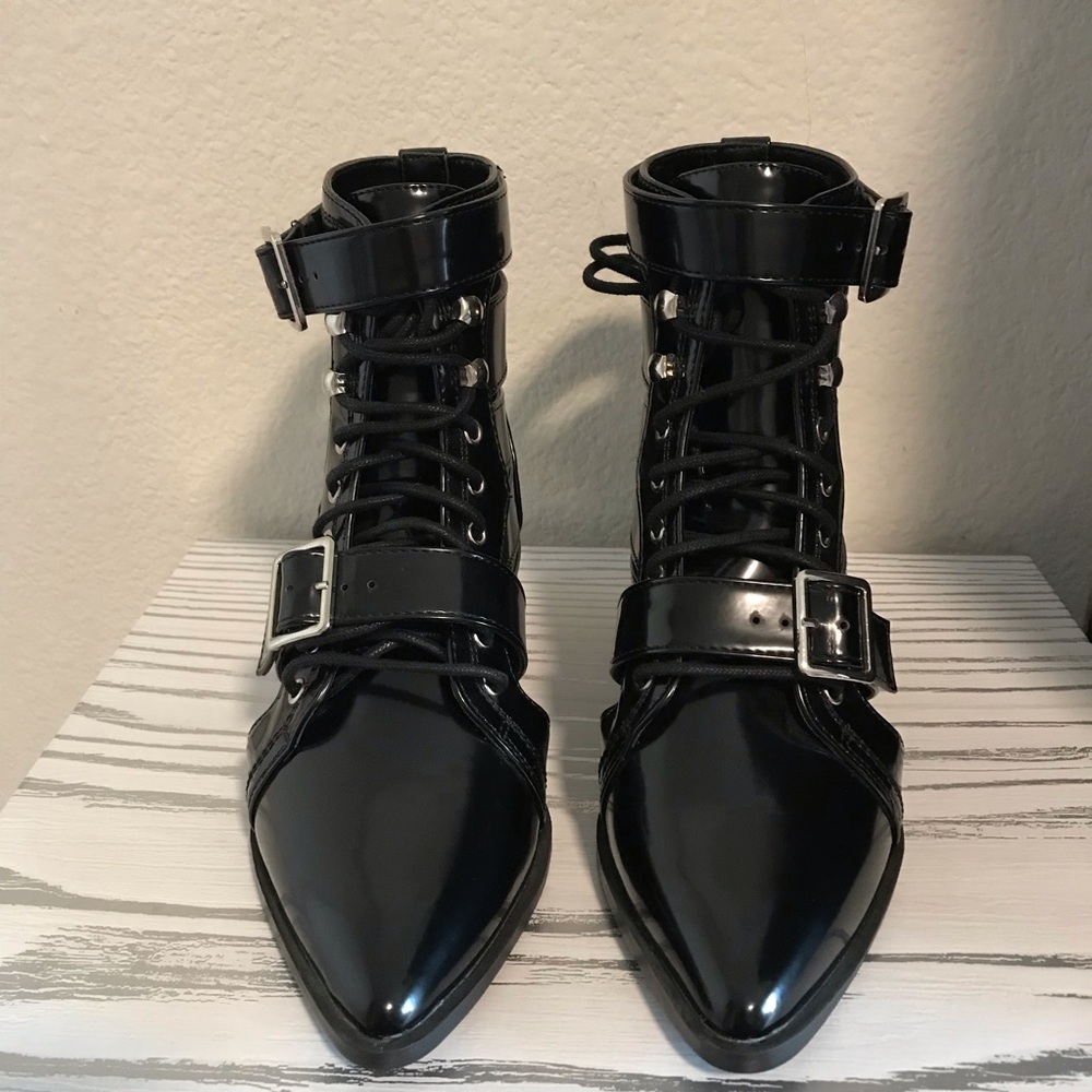 Forever 21 Black Patent Ankle Boots with Buckles